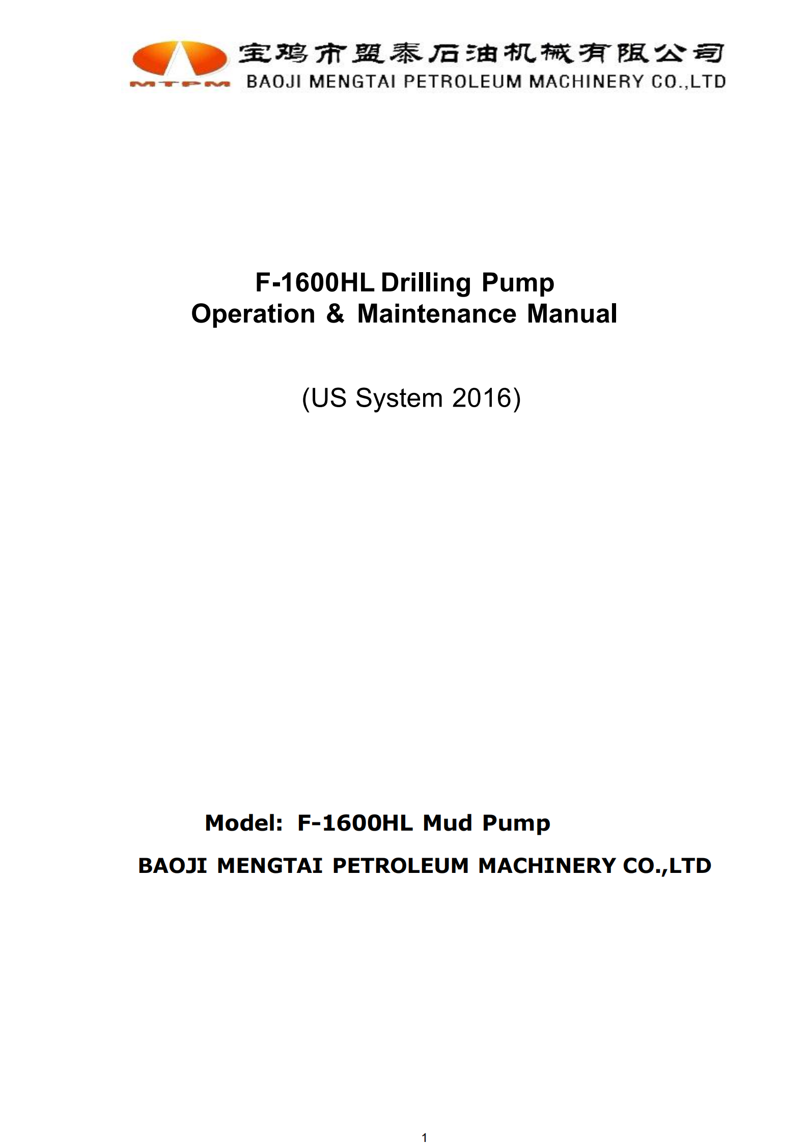 F-1600HL MUD PUMP MANUAL