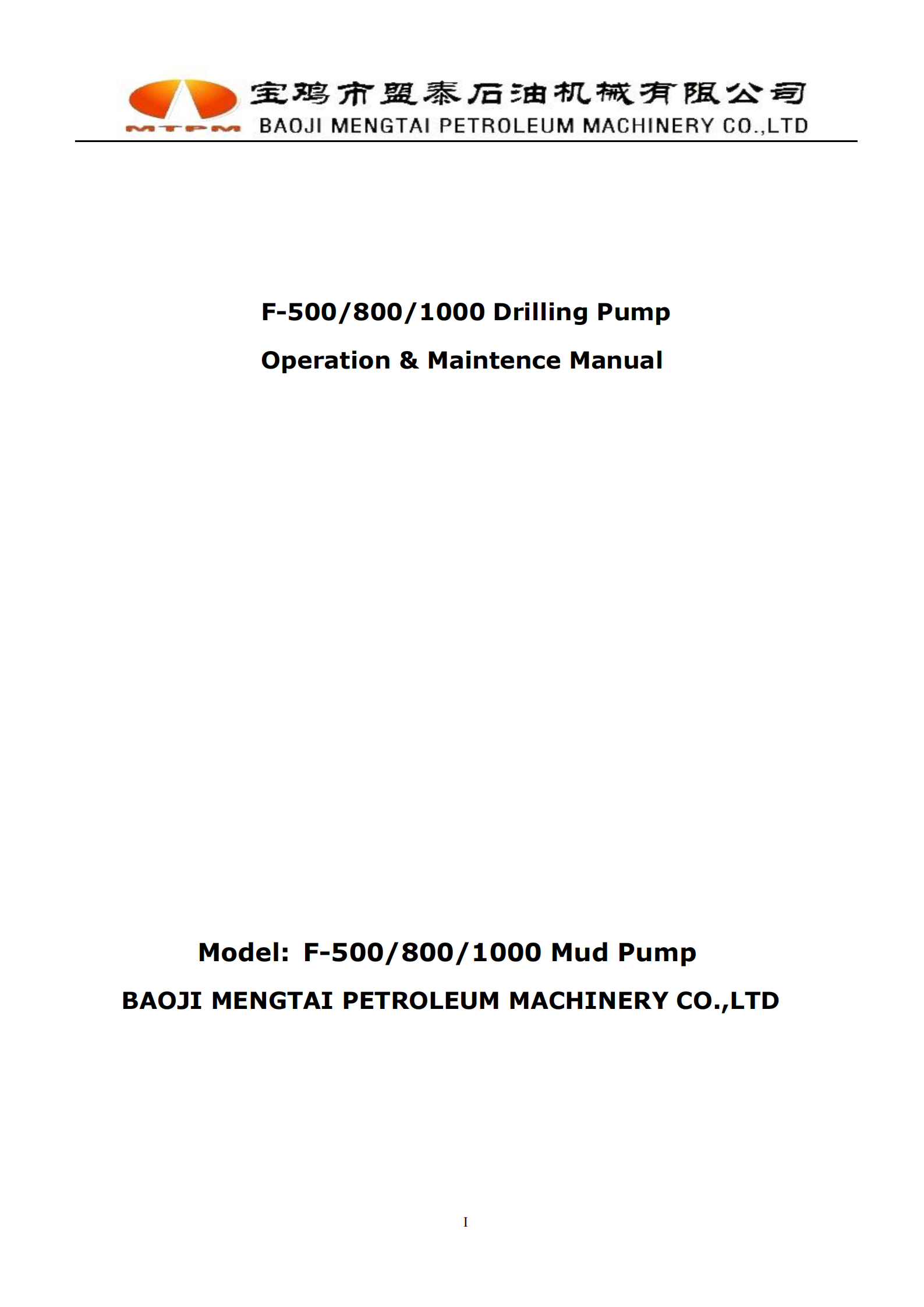 F-500/800/1000 MUD PUMP MANUAL